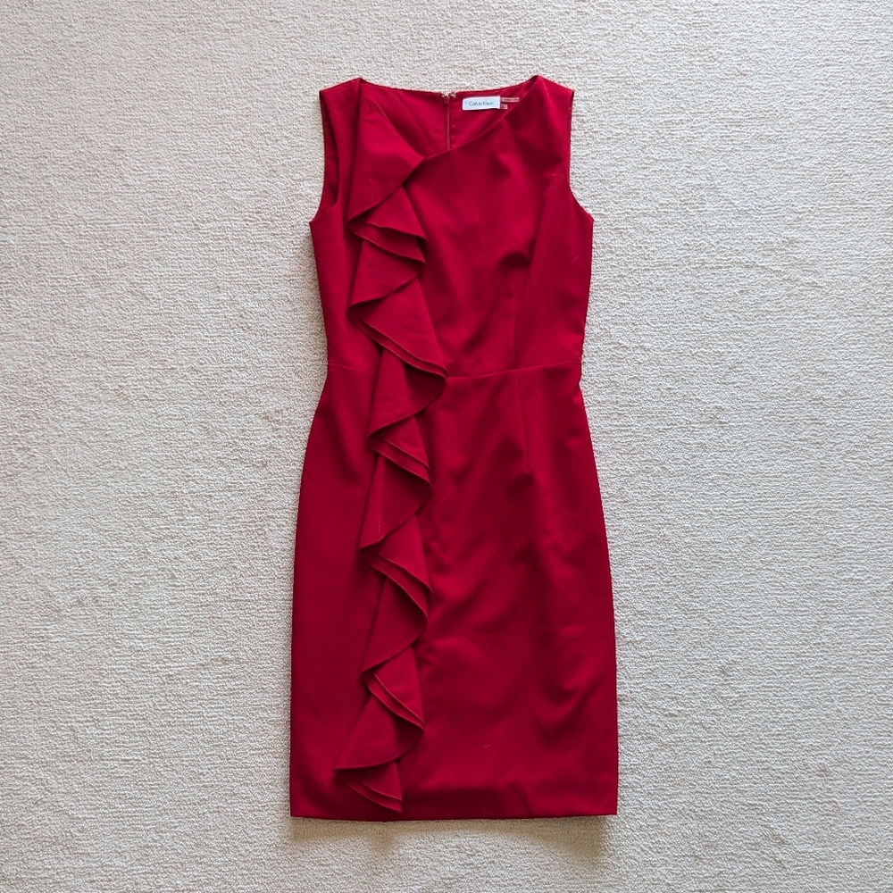 Calvin Klein red ruffle dress, size 2
